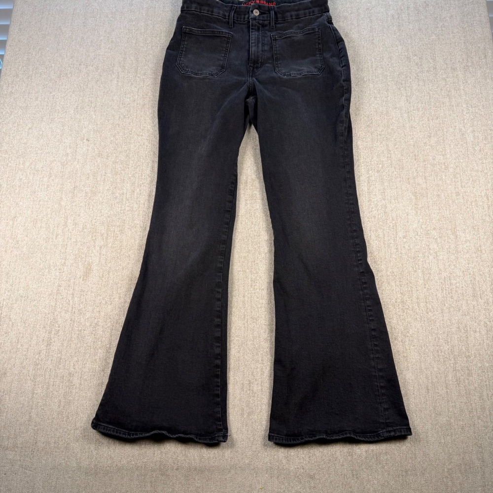 Lucky Brand Stevie Flare Jeans Womens 10/30R Black Mid Rise Patch Pocket Denim